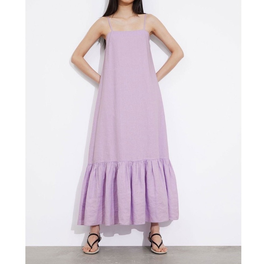 & Other Stories Lilac Square-Neck Ruffle-Hem Midi Dress